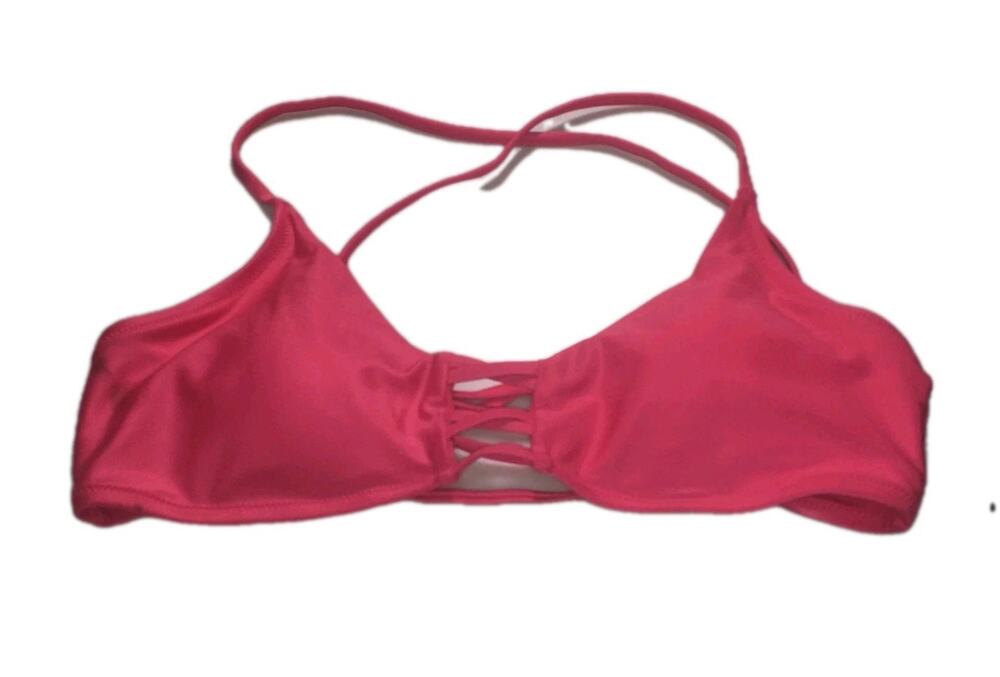 RELLECIGA Women's Strappy Longline Triangle Bikini Top Sz M Watermelon Red $59.9